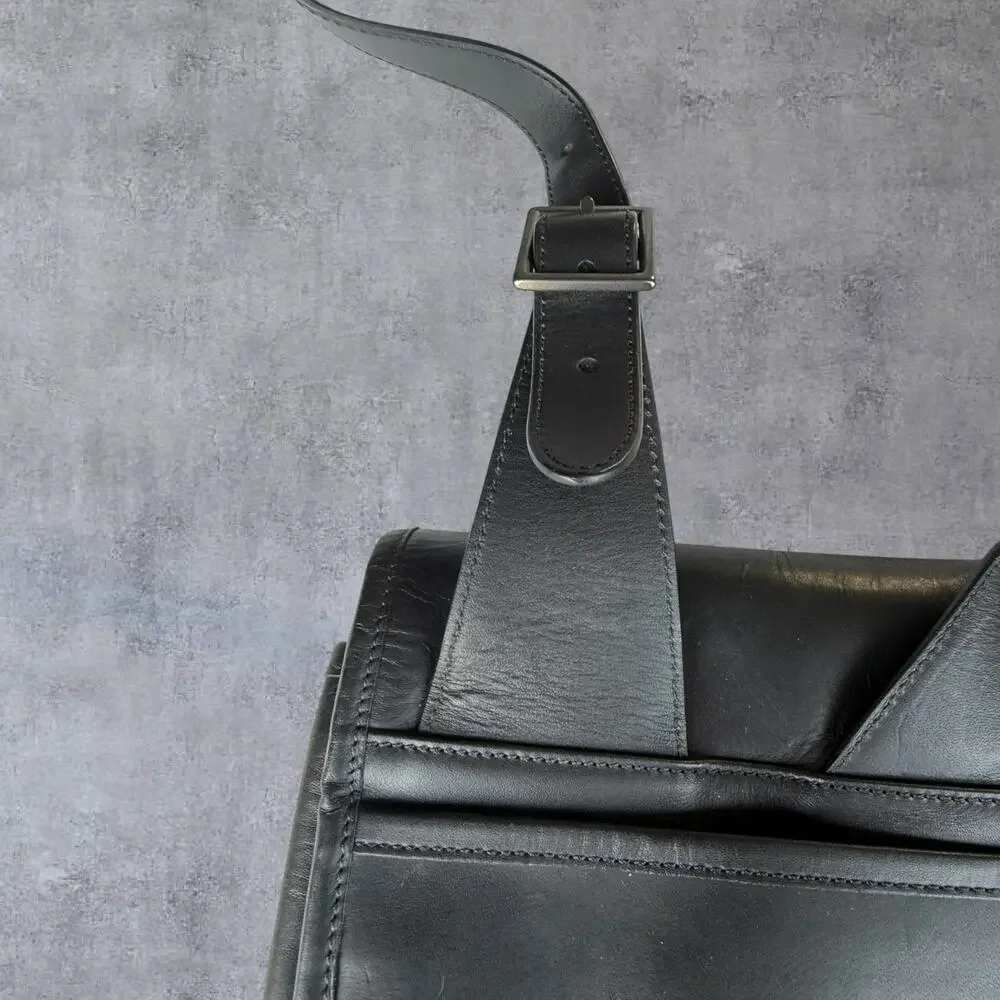 Hartmann Black Leather Messenger Bag Briefcase Laptop Travel Satchel Shoulder